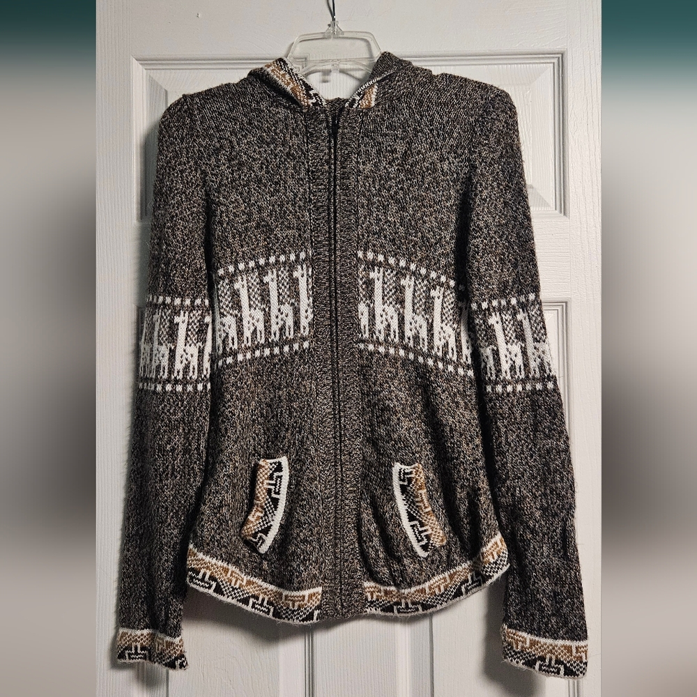 Alpaca Connection Womens XS/S  Full Zip Hooded Sweatshirt Cardigan Llama Soft